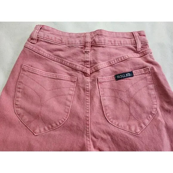 Rolla's Womens 25 Wide Leg High Rise Waisted Sailor Jeans Pink Blush Retro 27"IS - Picture 4 of 7